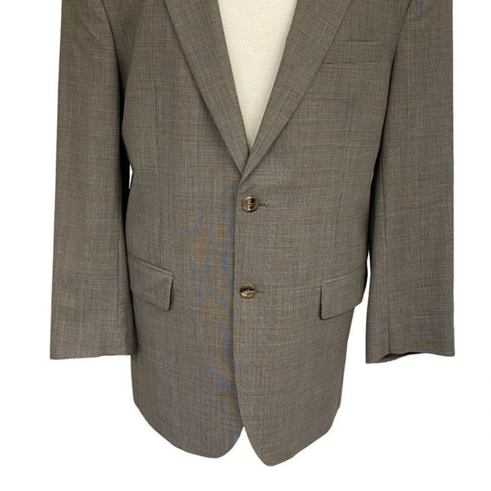 Jos. A. Bank Wool Blazer Men’s 42R Light Brown Blue Plaid Two Button Lined